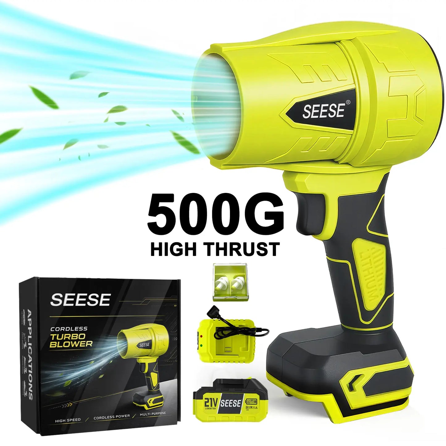 SEESE Turbo Jet Blower - Cordless, Lightweight Leaf and Snow Blower with Pure Copper Motor for Effortless Car Drying and Garden Maintenance
