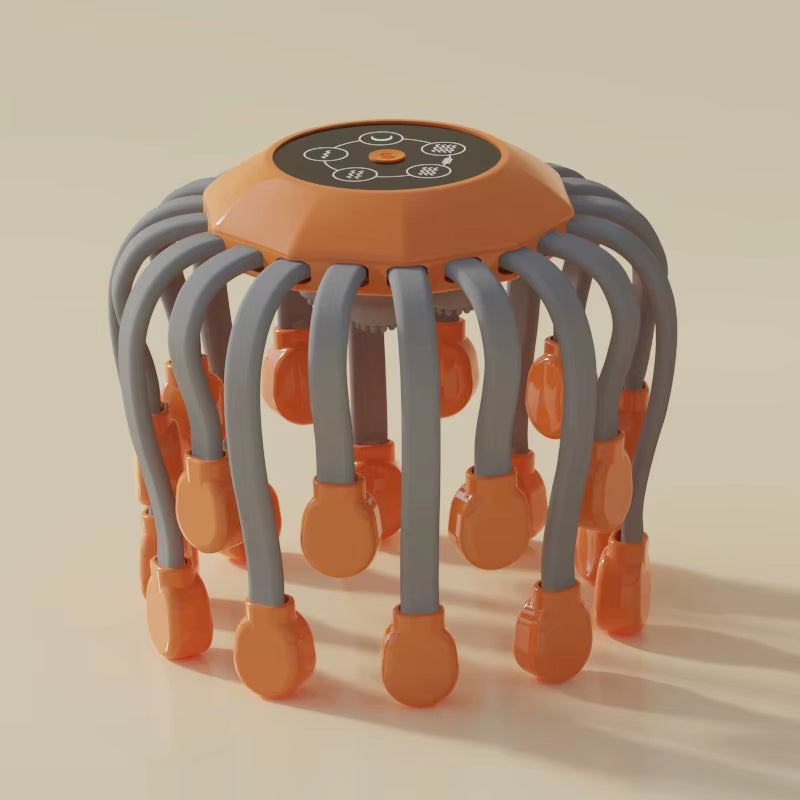 Revitalize Your Relaxation Routine with the Orange Octopus Head Massager - 10/20 Independent Massage Heads for Wireless Scalp Bliss!