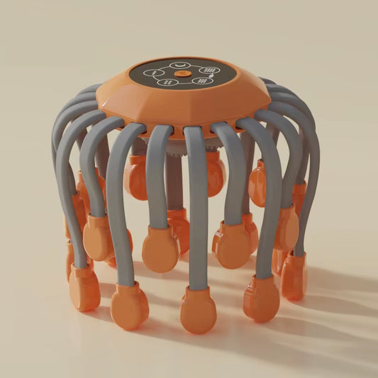Revitalize Your Relaxation Routine with the Orange Octopus Head Massager - 10/20 Independent Massage Heads for Wireless Scalp Bliss!