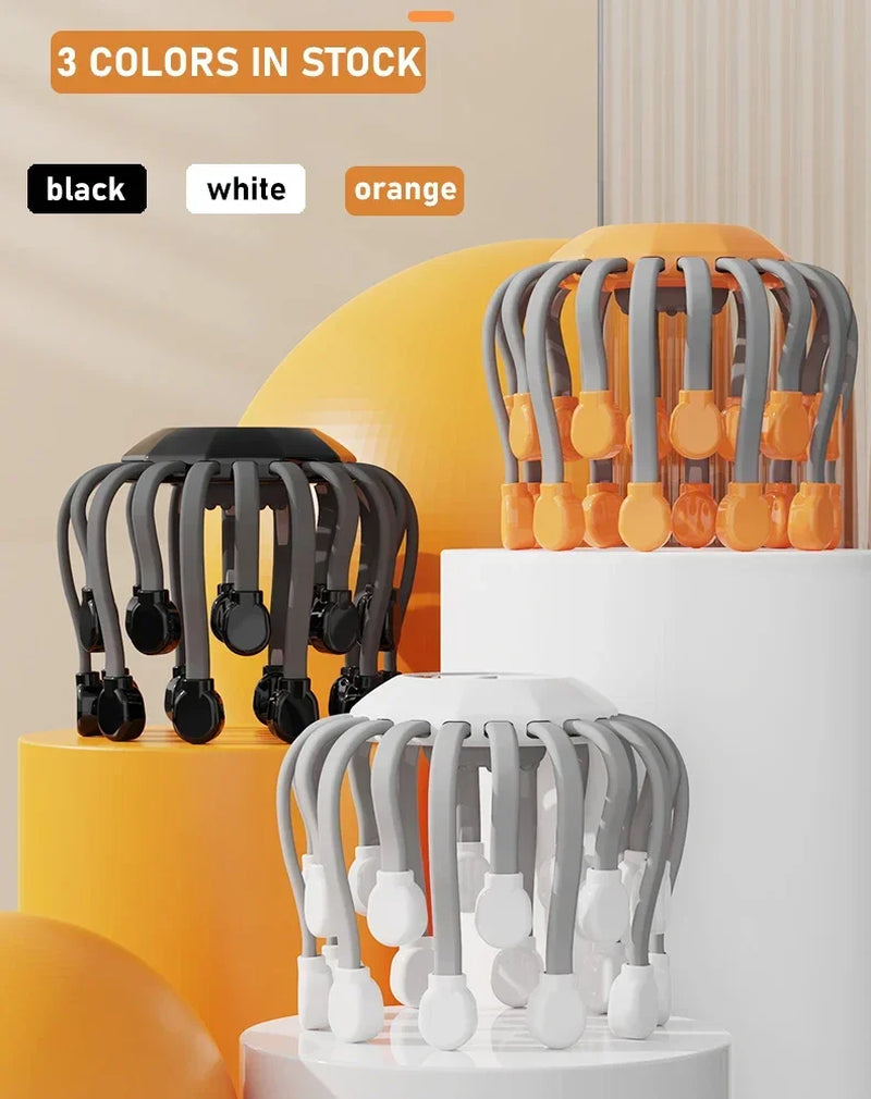 Revitalize Your Relaxation Routine with the Orange Octopus Head Massager - 10/20 Independent Massage Heads for Wireless Scalp Bliss!