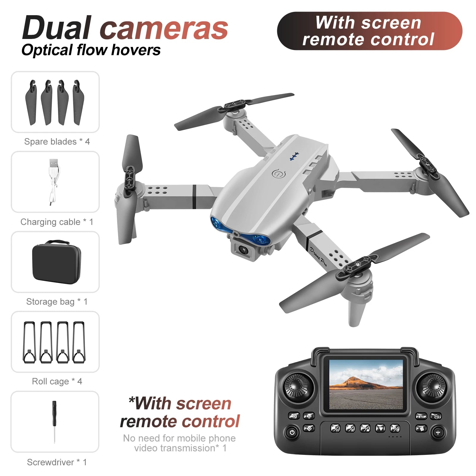 Newest E88 E99D Screen-Controlled Lighting Mini Drone 4K 2 Camera Optical Flow Remote Control Aircraft Mavic Air 2