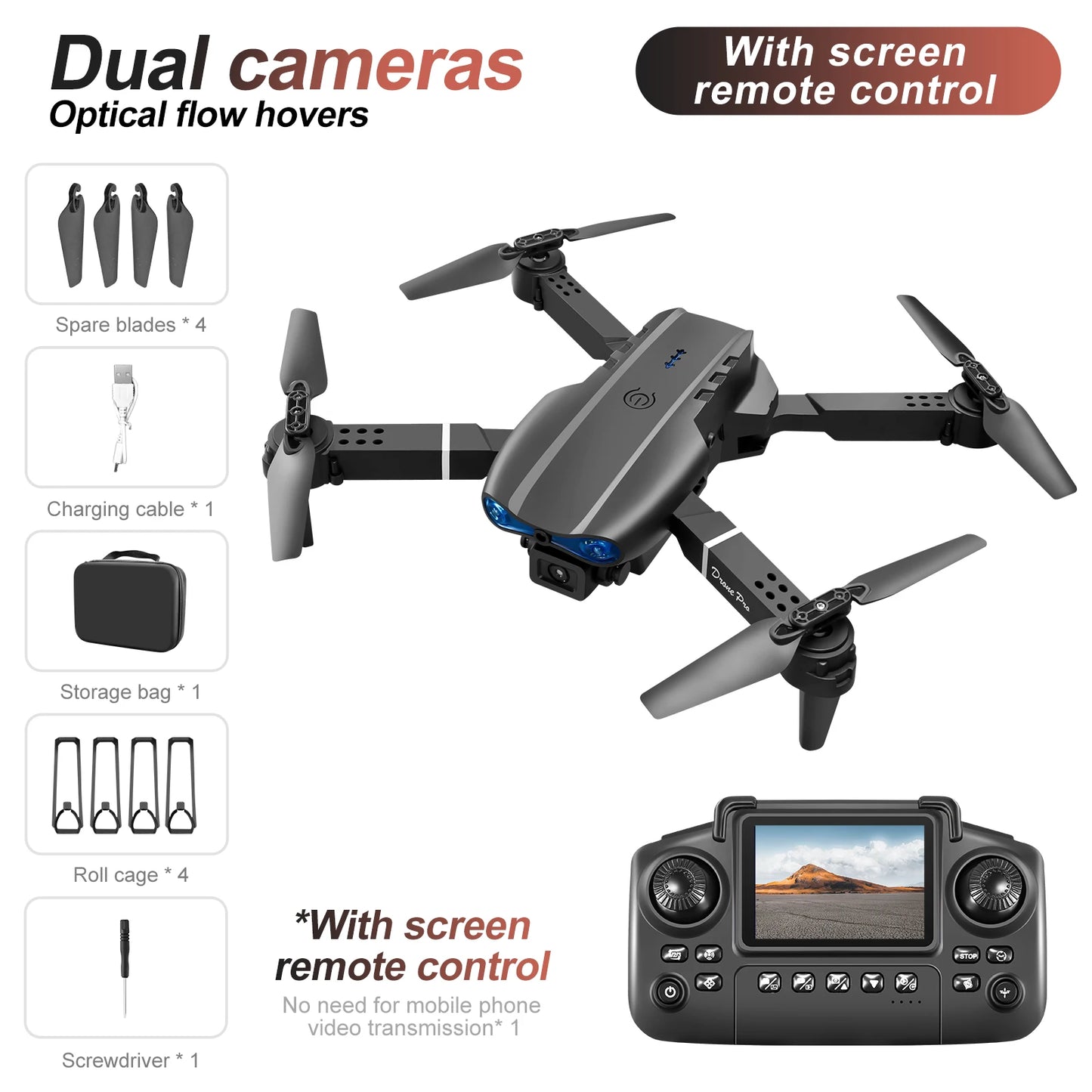 Newest E88 E99D Screen-Controlled Lighting Mini Drone 4K 2 Camera Optical Flow Remote Control Aircraft Mavic Air 2