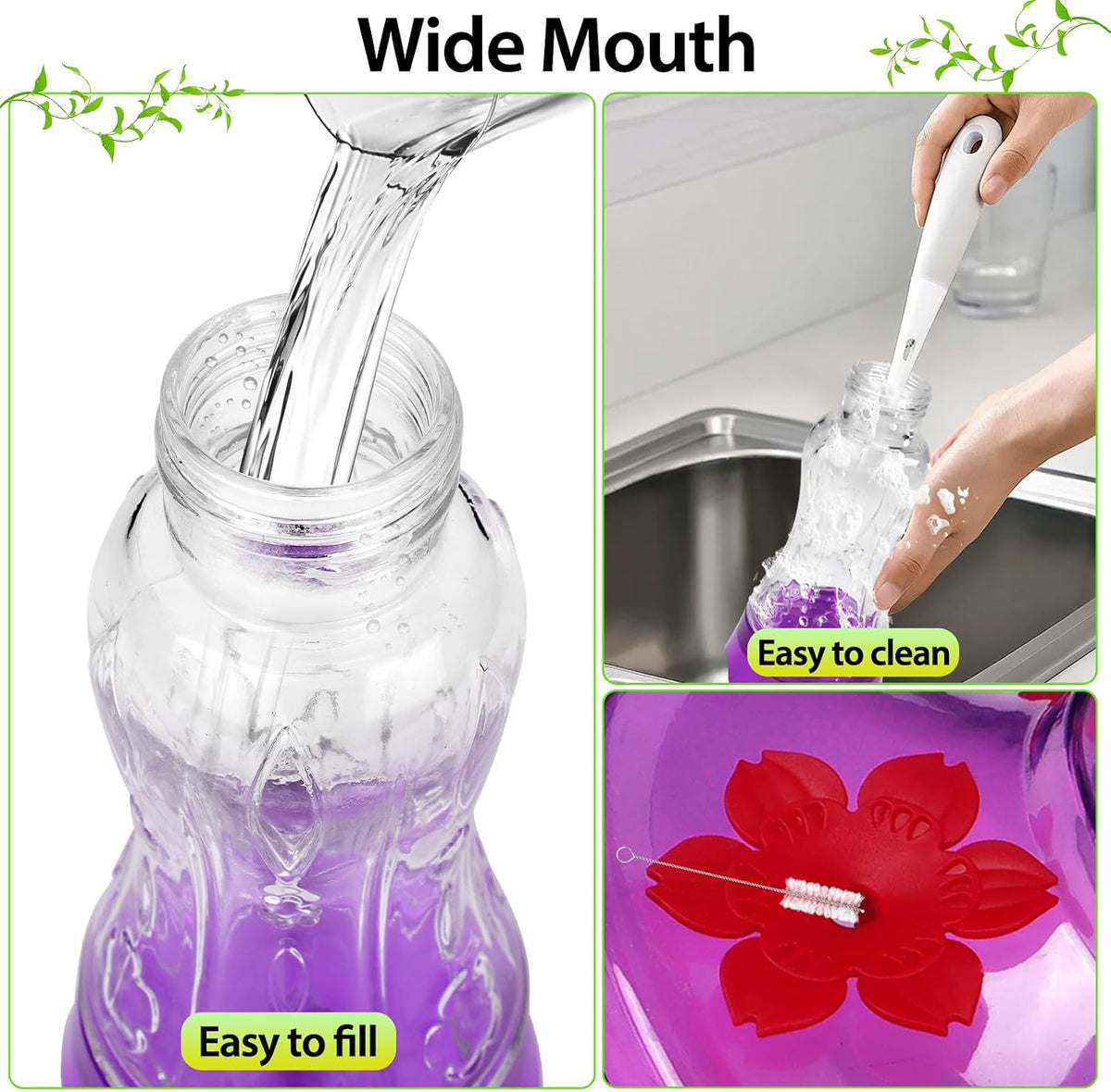 Enchant Your Garden with Our Purple Glass Hummingbird Feeder - Featuring Built-In Ant Moat, Leakproof Design & Bee Guard Ports - A Thoughtful Gift for Nature Enthusiasts