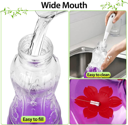 Enchant Your Garden with Our Purple Glass Hummingbird Feeder - Featuring Built-In Ant Moat, Leakproof Design & Bee Guard Ports - A Thoughtful Gift for Nature Enthusiasts