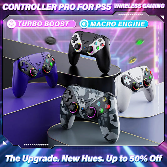 Elevate Your Gaming with the Wireless Gaming Controller Pro for PS5 - Featuring LED RGB Lights, Dual Vibration, Motion Sensing & 1000mAh Fast-Charging Battery