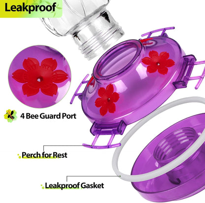 Enchant Your Garden with Our Purple Glass Hummingbird Feeder - Featuring Built-In Ant Moat, Leakproof Design & Bee Guard Ports - A Thoughtful Gift for Nature Enthusiasts