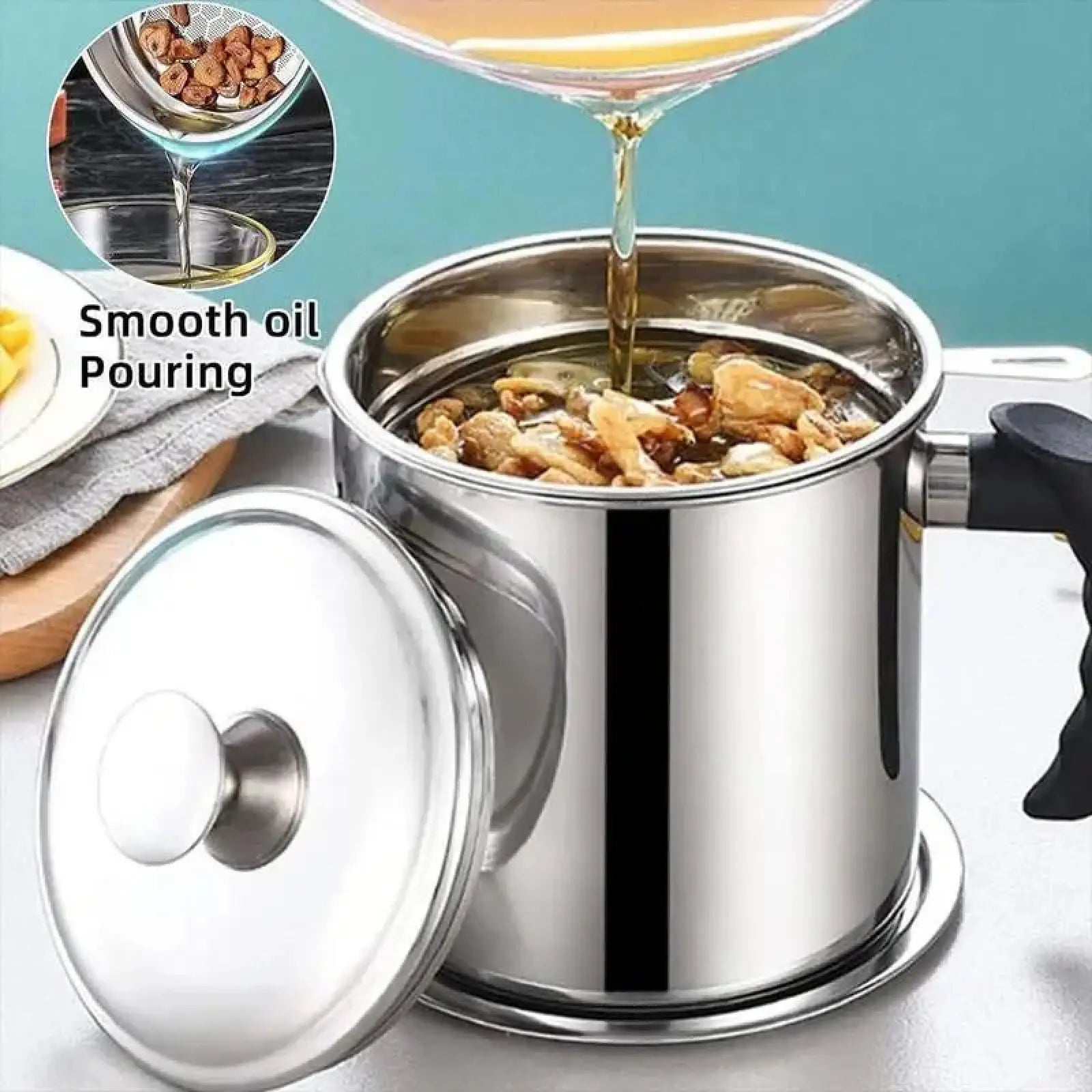 Elevate Your Cooking with Our Modern Stainless Steel Oil Dispenser - Includes Tray & Lid for Safe Storage and Easy Filtration