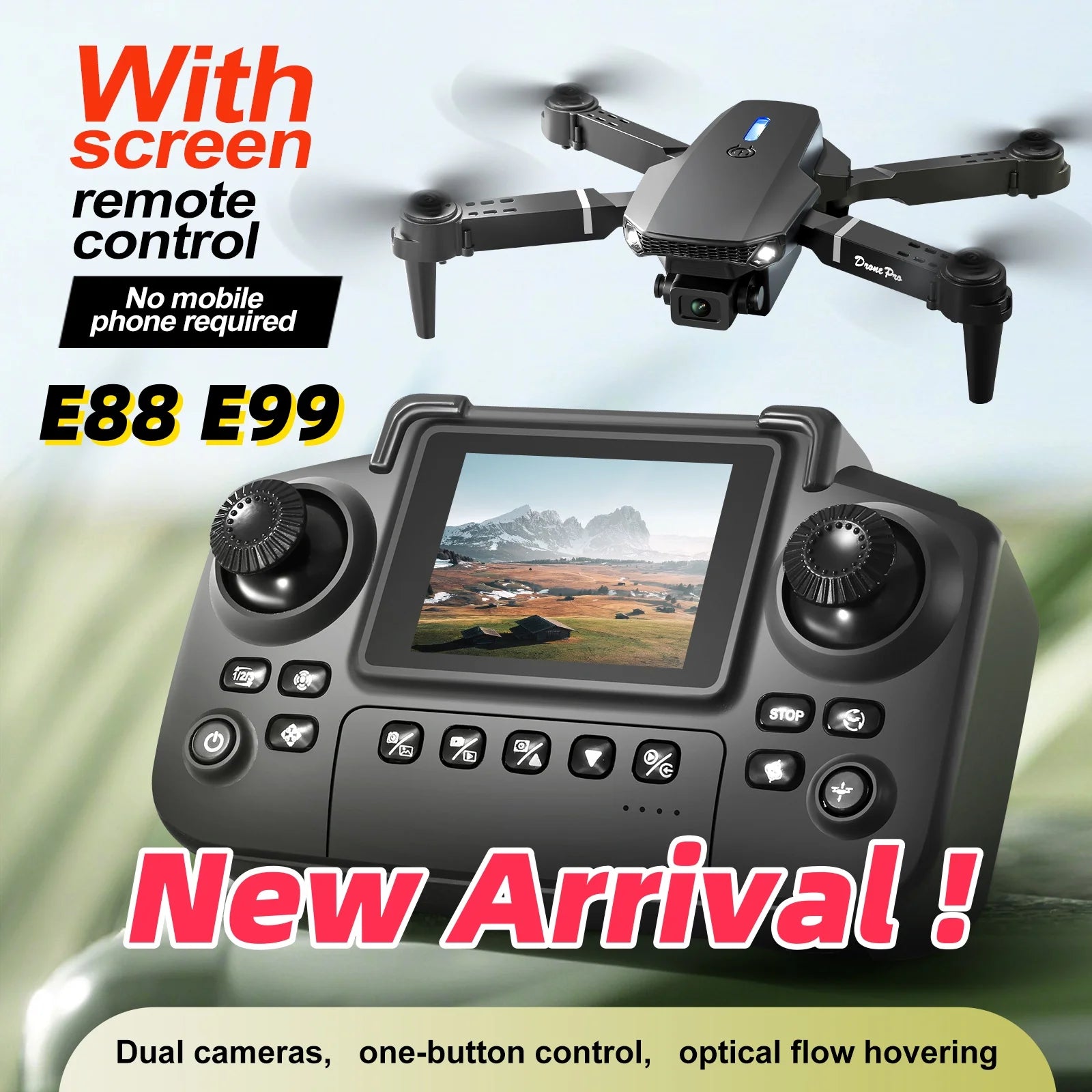 Newest E88 E99D Screen-Controlled Lighting Mini Drone 4K 2 Camera Optical Flow Remote Control Aircraft Mavic Air 2