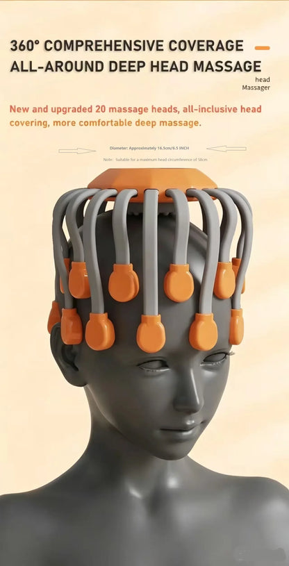 Revitalize Your Relaxation Routine with the Orange Octopus Head Massager - 10/20 Independent Massage Heads for Wireless Scalp Bliss!