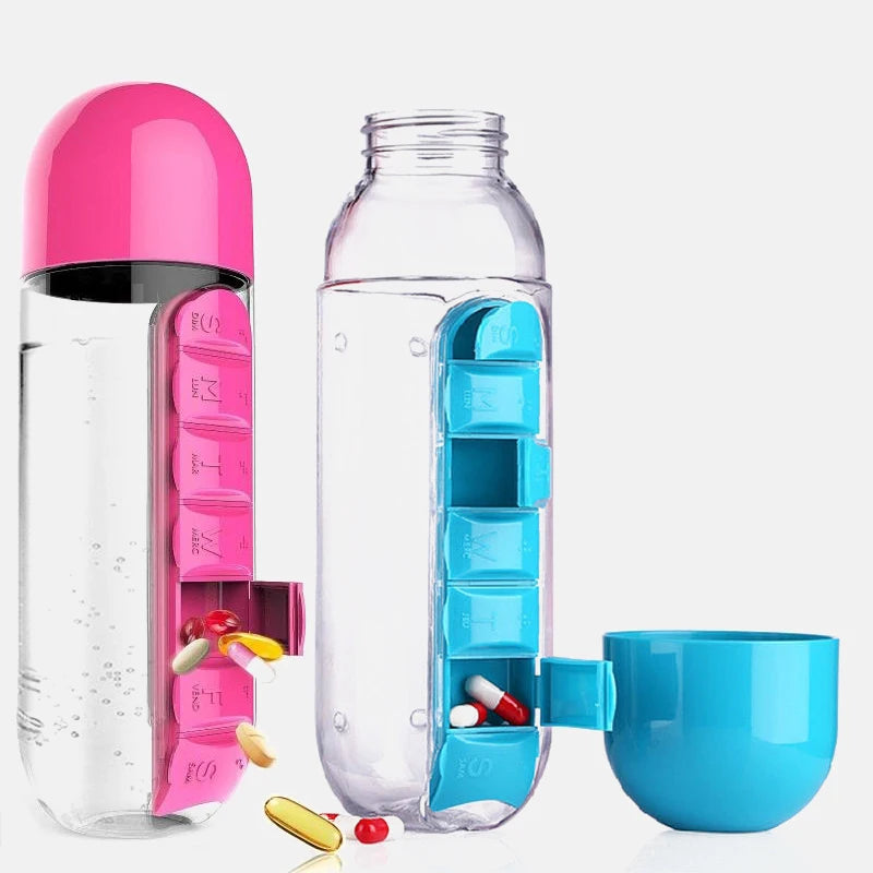 Revolutionary 2-in-1 600ml Water Bottle & Pill Organizer: Stay Hydrated and Organized with 7 Compartments!