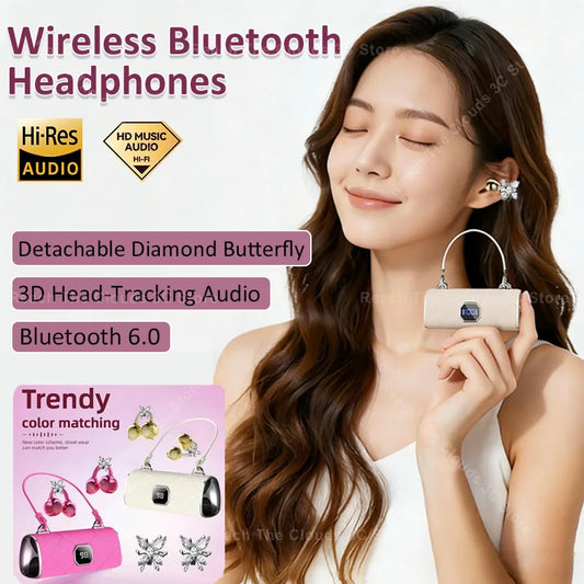 Elevate Your Style with X22 Wireless Bluetooth Headphones - Featuring Diamond Butterfly Clips and Noise-Cancellation for an Unmatched Audio Experience