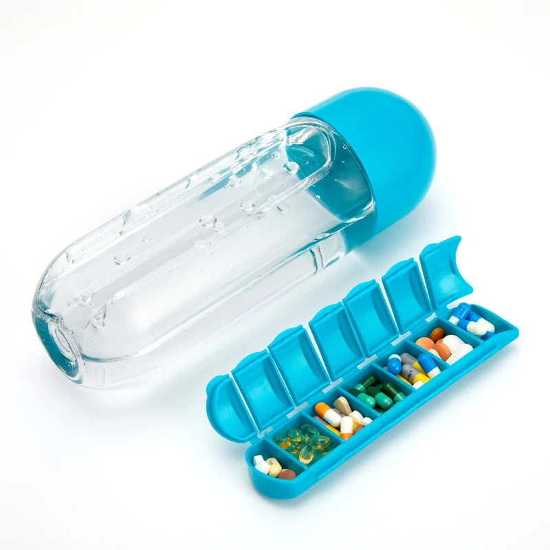Revolutionary 2-in-1 600ml Water Bottle & Pill Organizer: Stay Hydrated and Organized with 7 Compartments!