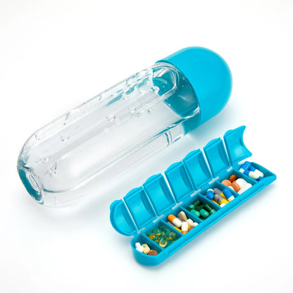 Revolutionary 2-in-1 600ml Water Bottle & Pill Organizer: Stay Hydrated and Organized with 7 Compartments!